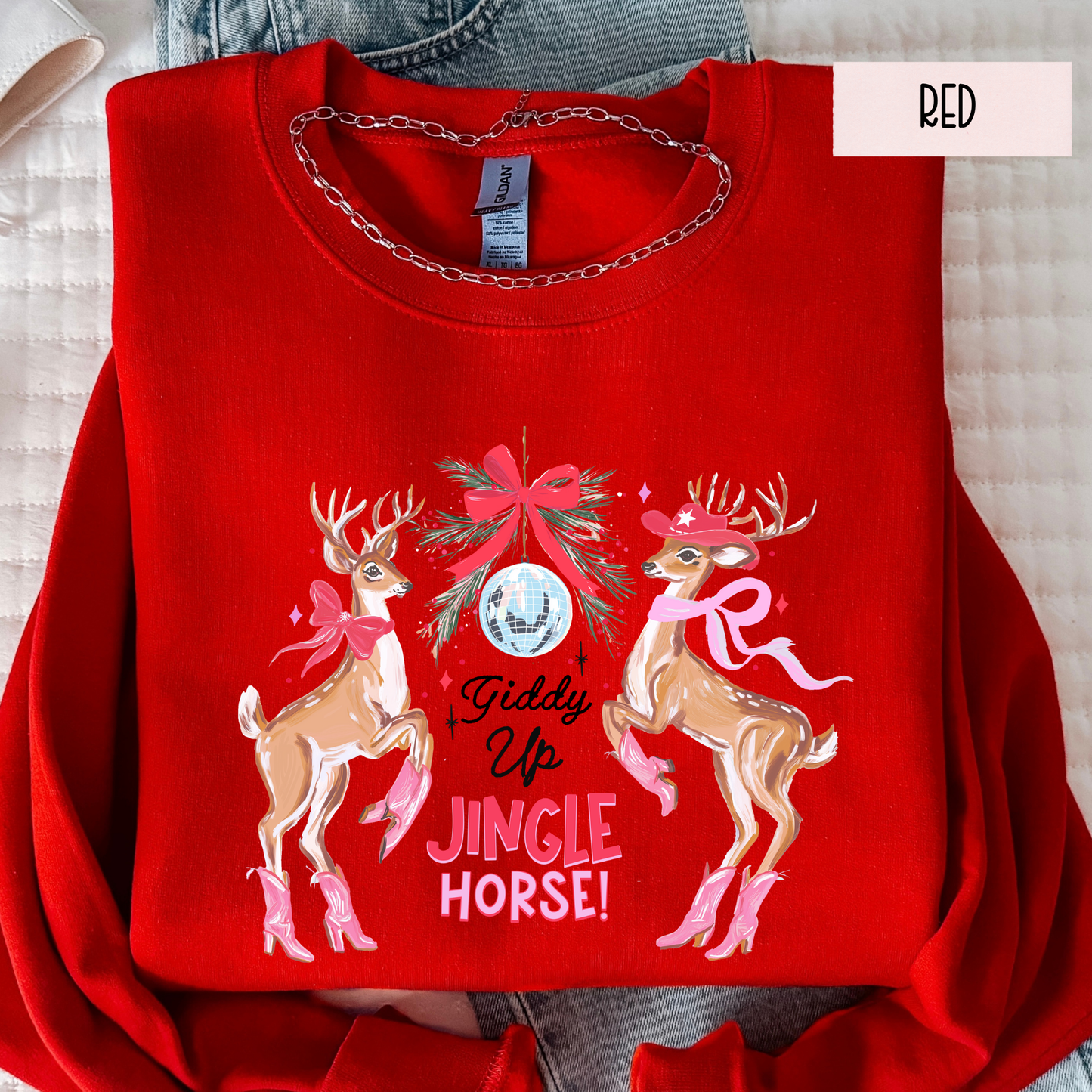 Giddy Up Jingle Horse Christmas Sweatshirt | Western Cowgirl Holiday Crewneck | Country Christmas Sweater