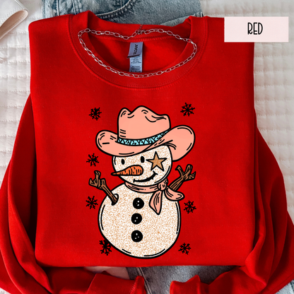 Western Cowboy Snowman Christmas Sweatshirt – Holiday Cowgirl Country Crewneck