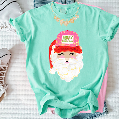 Vintage Brushstroke Santa Christmas T-Shirt | Preppy Girly Holiday Graphic Tee