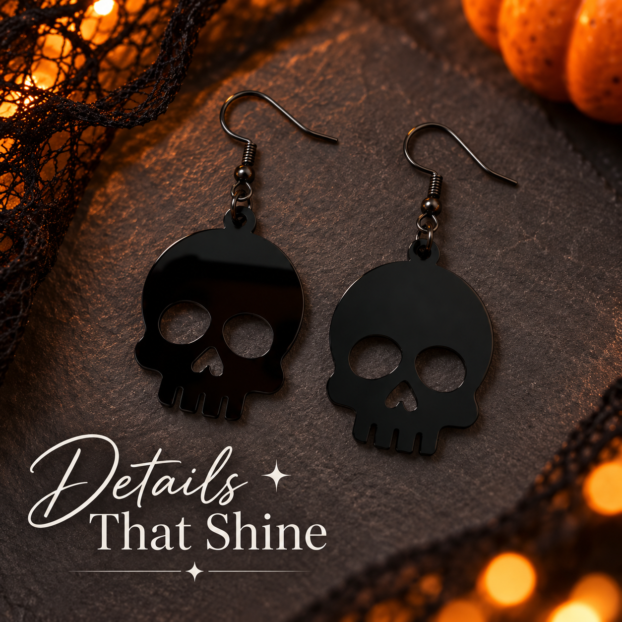 Black Skull Earrings | Spooky Halloween Acrylic Earrings