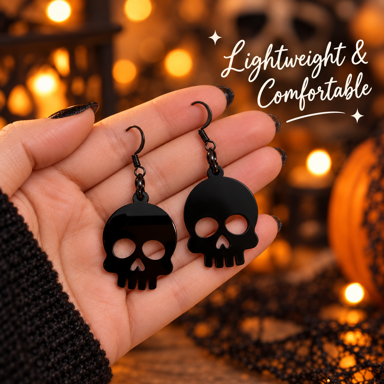 Black Skull Earrings | Spooky Halloween Acrylic Earrings