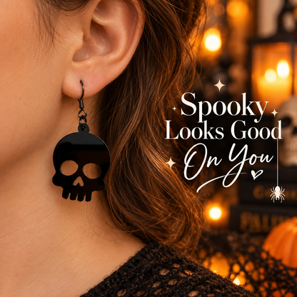 Black Skull Earrings | Spooky Halloween Acrylic Earrings