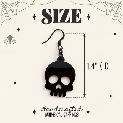 Black Skull Earrings | Spooky Halloween Acrylic Earrings