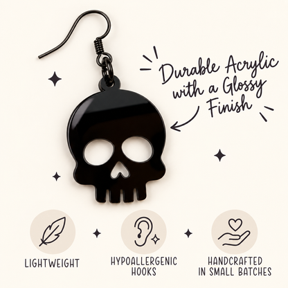 Black Skull Earrings | Spooky Halloween Acrylic Earrings