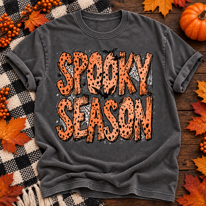 spooky season Halloween T-shirt in Pepper, solid boutique flat lay background