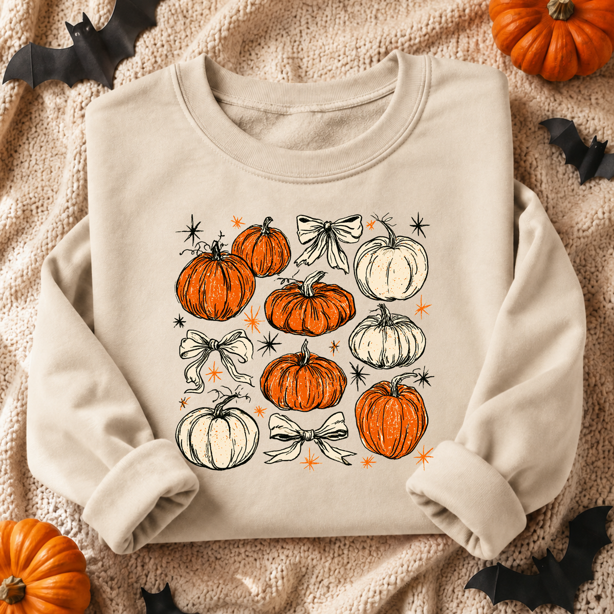 Pumpkin Patch Halloween Sweatshirt | Retro Pumpkin & Bow Crewneck
