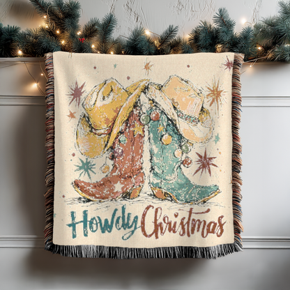 Christmas Cowboy Boots Woven Blanket | Southwestern Holiday Throw, Western Decor, Festive Home Gift, Rustic Living Room Accessory, Cozy