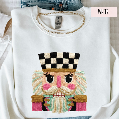 Faux Yarn Nutcracker Christmas Sweatshirt | Cozy Holiday Crewneck | Cute Seasonal Sweater