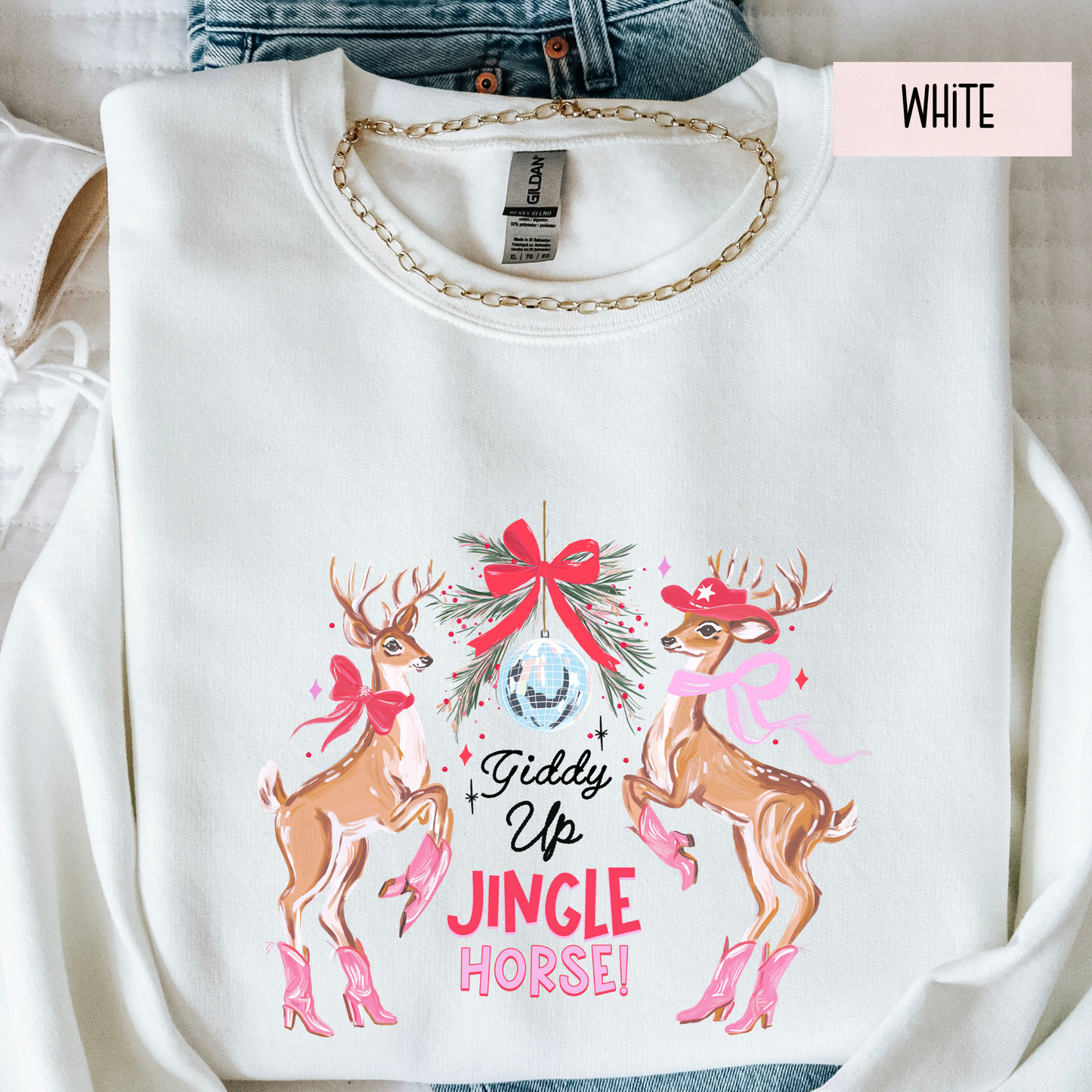 Giddy Up Jingle Horse Christmas Sweatshirt | Western Cowgirl Holiday Crewneck | Country Christmas Sweater