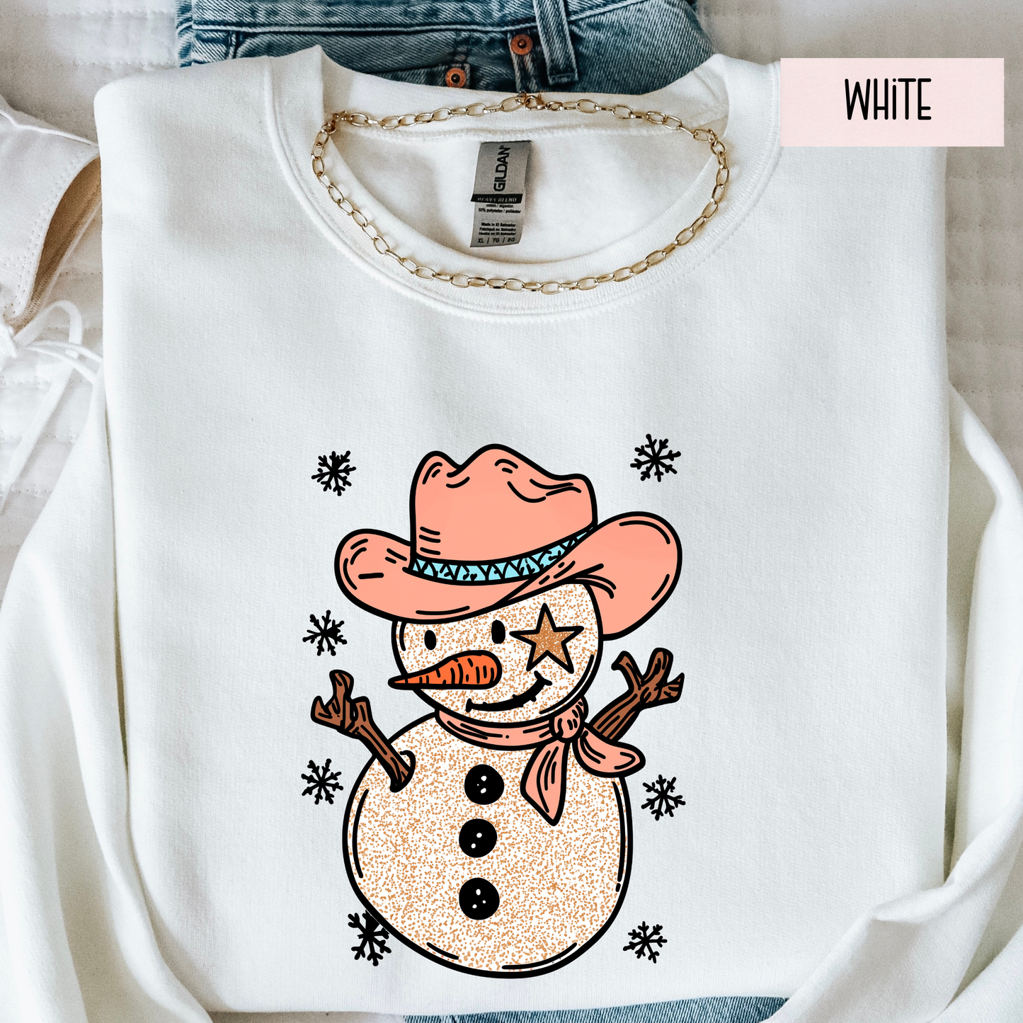 Western Cowboy Snowman Christmas Sweatshirt – Holiday Cowgirl Country Crewneck
